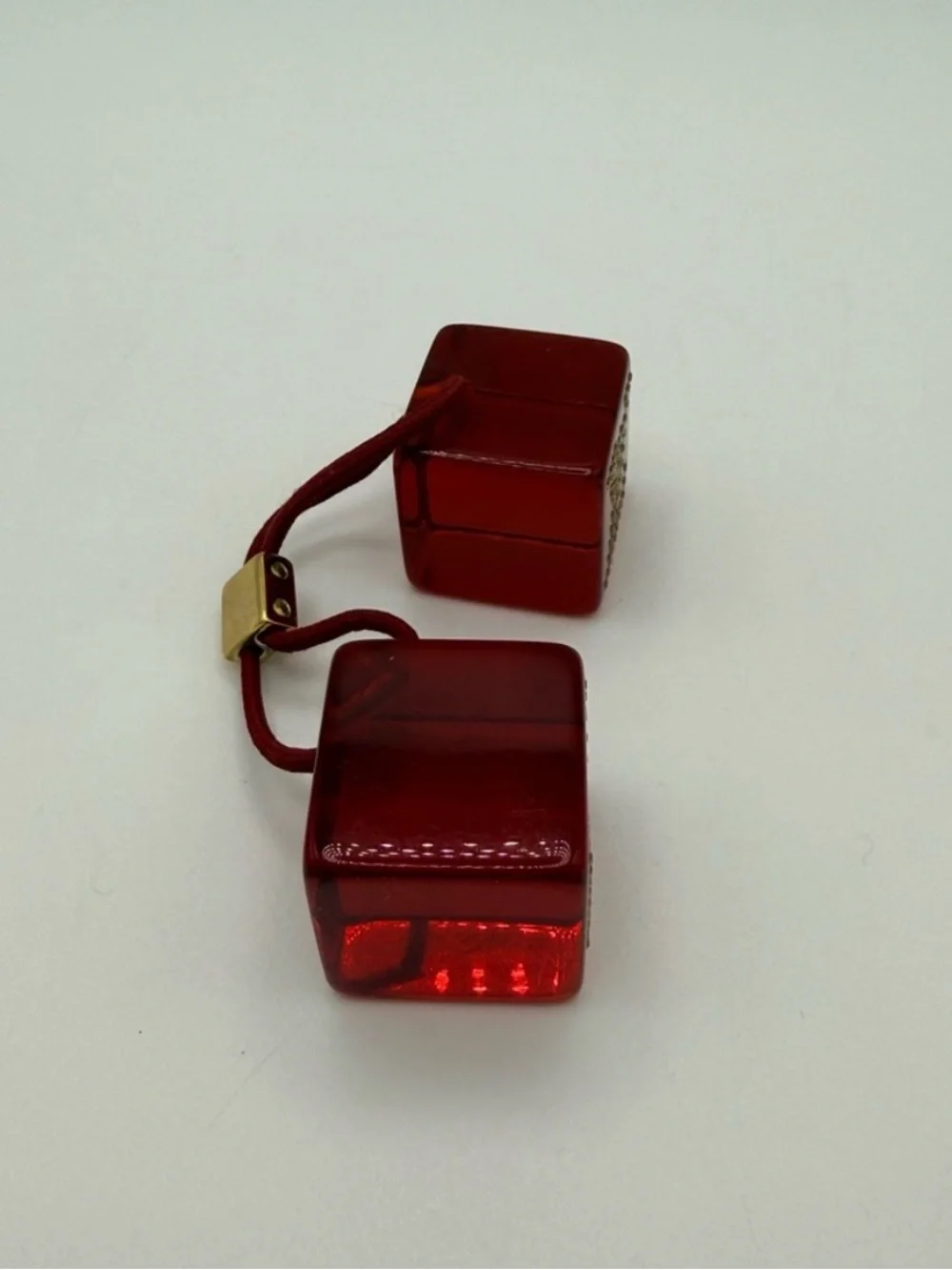 Louis Vuitton Red Logo Cube Hair Tie with Gold Accents - Picture 7 of 10